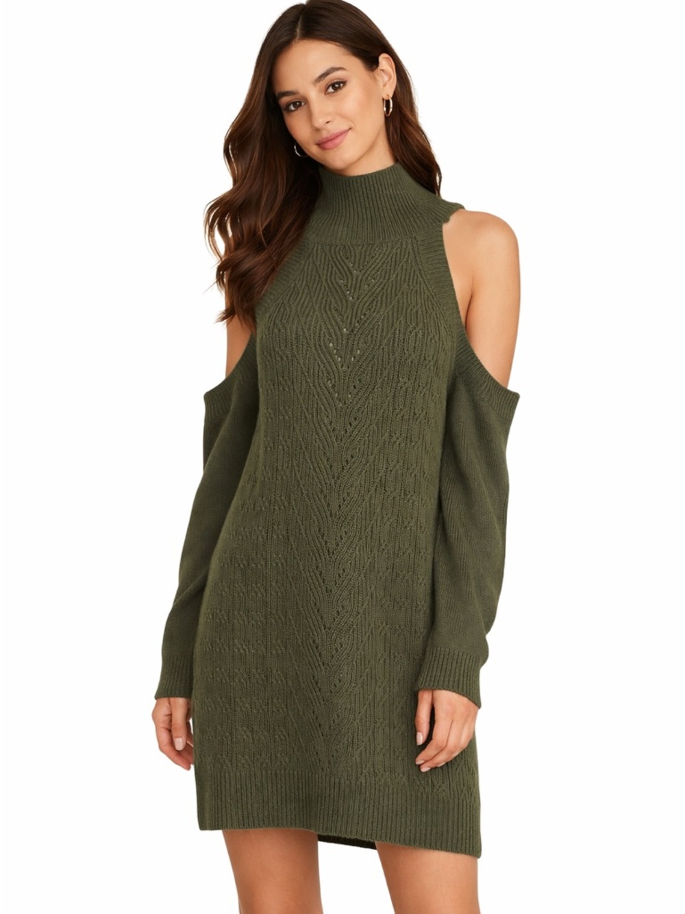 Runaway Olive Green Cold Shoulder Turtleneck Sweater Dress Size S